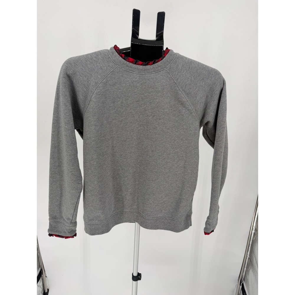 J.Crew Sweatshirt Women Medium Gray Excellent Plaid Ruffle Trim Back Zip cotton
